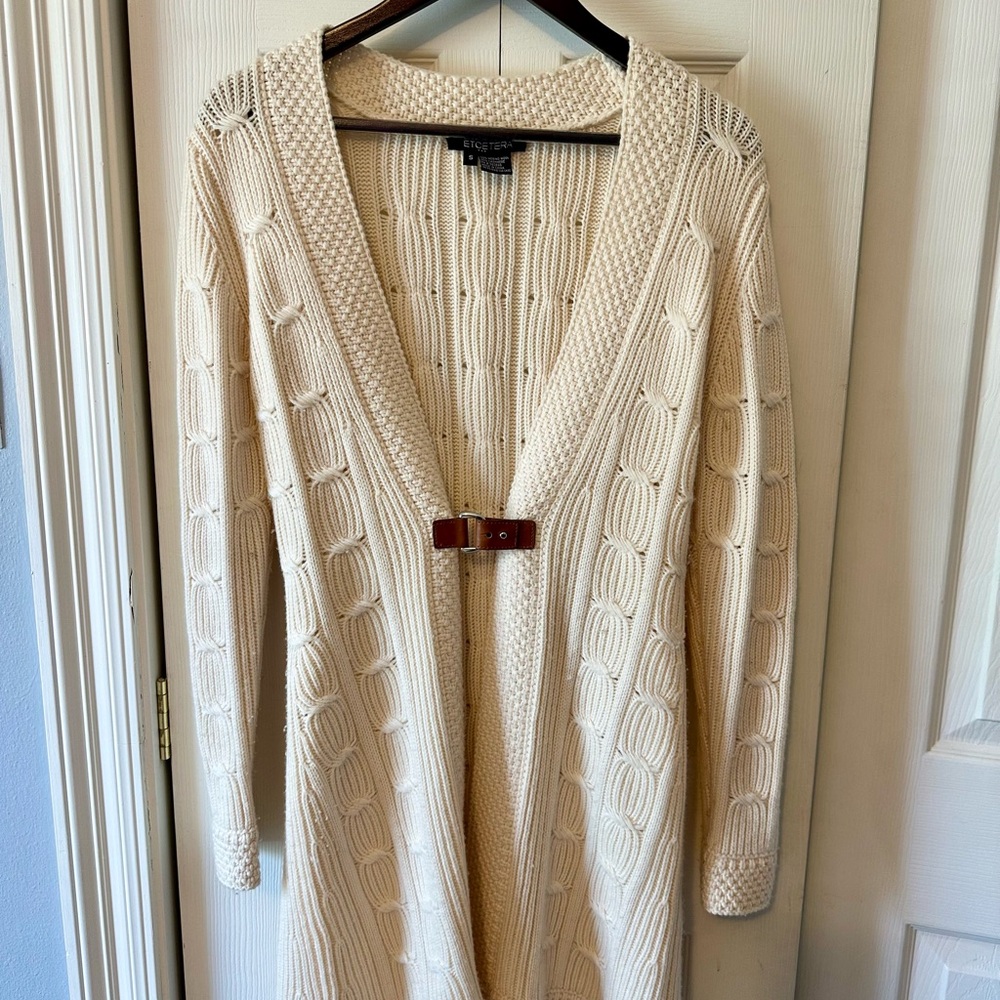 Etcetera Cream Cardigan with Buckle Accent